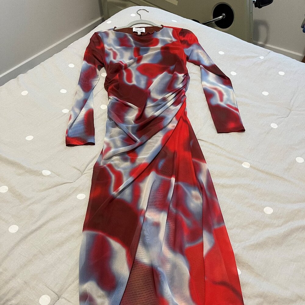 Gorgeous red, blue and white mesh midi dress